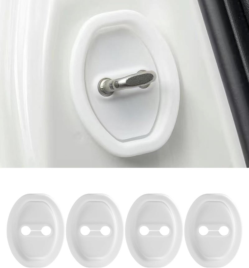 SCUARI 4PCS Car Door Lock Cover,Car Accessories Silicone Silent Car Door Slam Stopper,Universal Self-Adhesive Automotive Decorations&Protects Protector Cover for Cars,Suitable for Most Vehicle (White) - Image 1